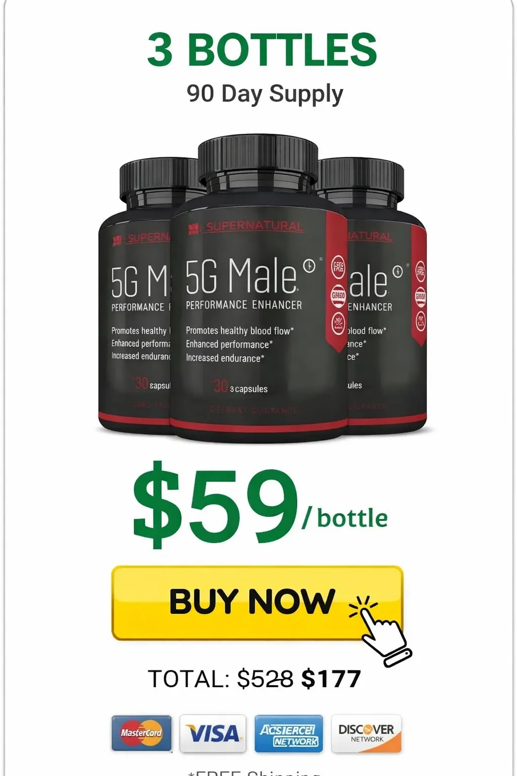 Three bottles of 5G Male, a three-month supply
